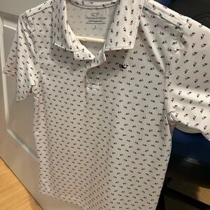 Vineyard Vines White and Blue Sailboat Polo